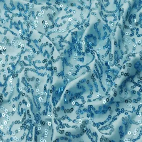 1 1/4 YD PC-Light Blue Abstract Coral Sequined Knit Fabric