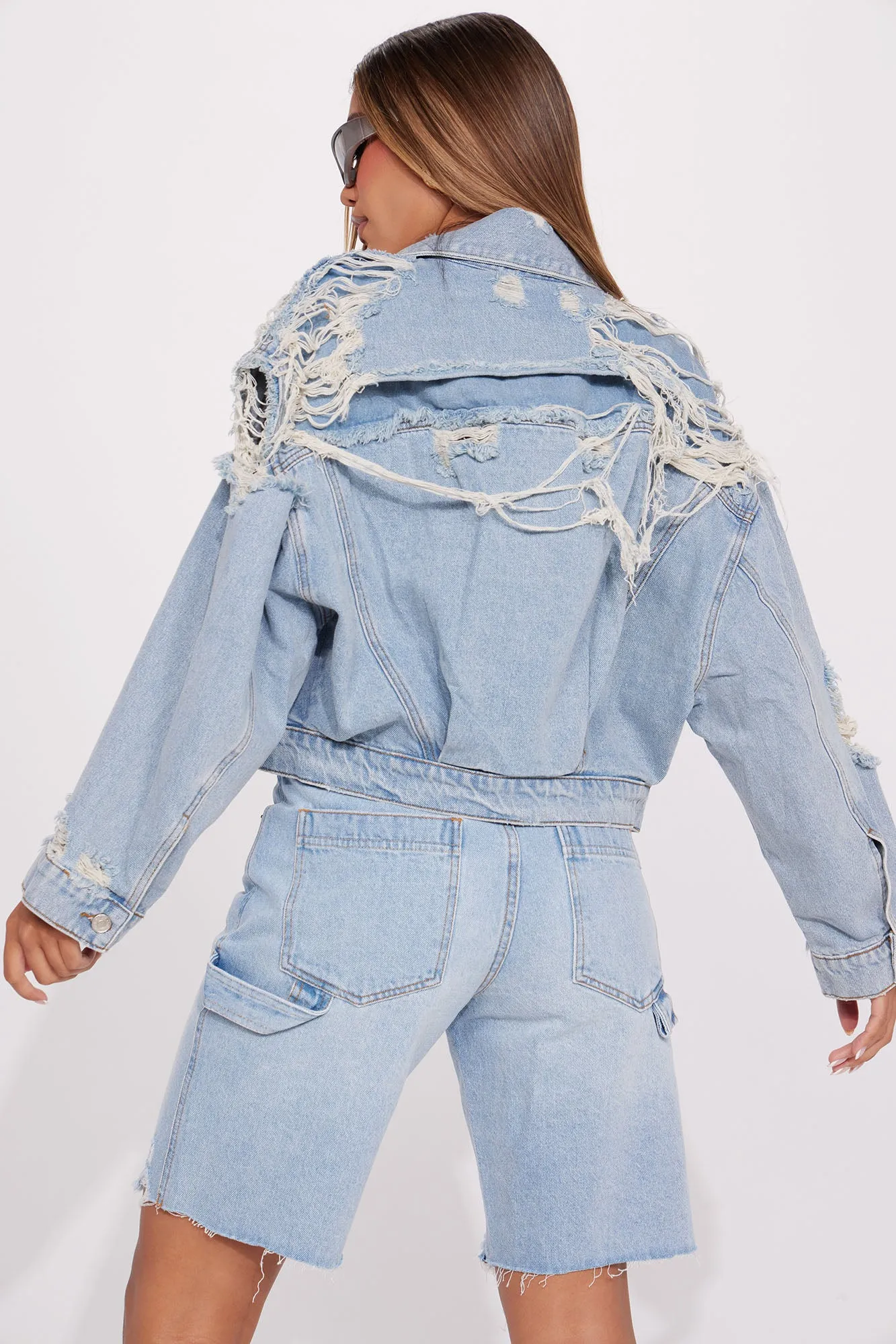 All Nighter Ripped Denim Trucker Jacket - Medium Wash