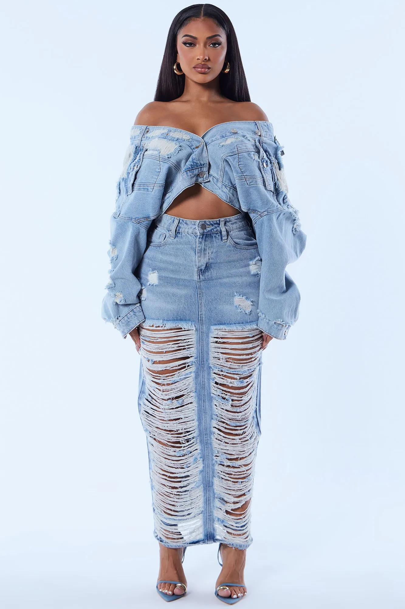 All Nighter Ripped Denim Trucker Jacket - Medium Wash