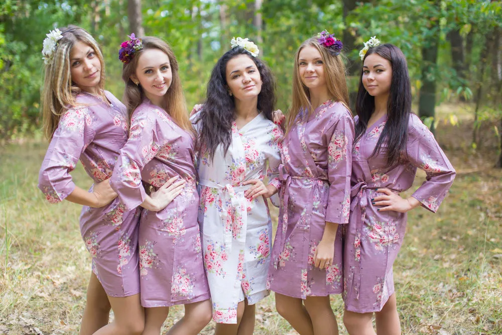 Amethyst Purple Faded Flowers Pattern Bridesmaids Robes