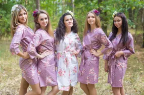 Amethyst Purple Faded Flowers Pattern Bridesmaids Robes