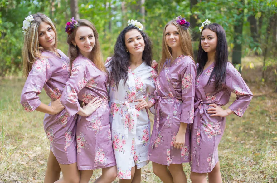 Amethyst Purple Faded Flowers Pattern Bridesmaids Robes