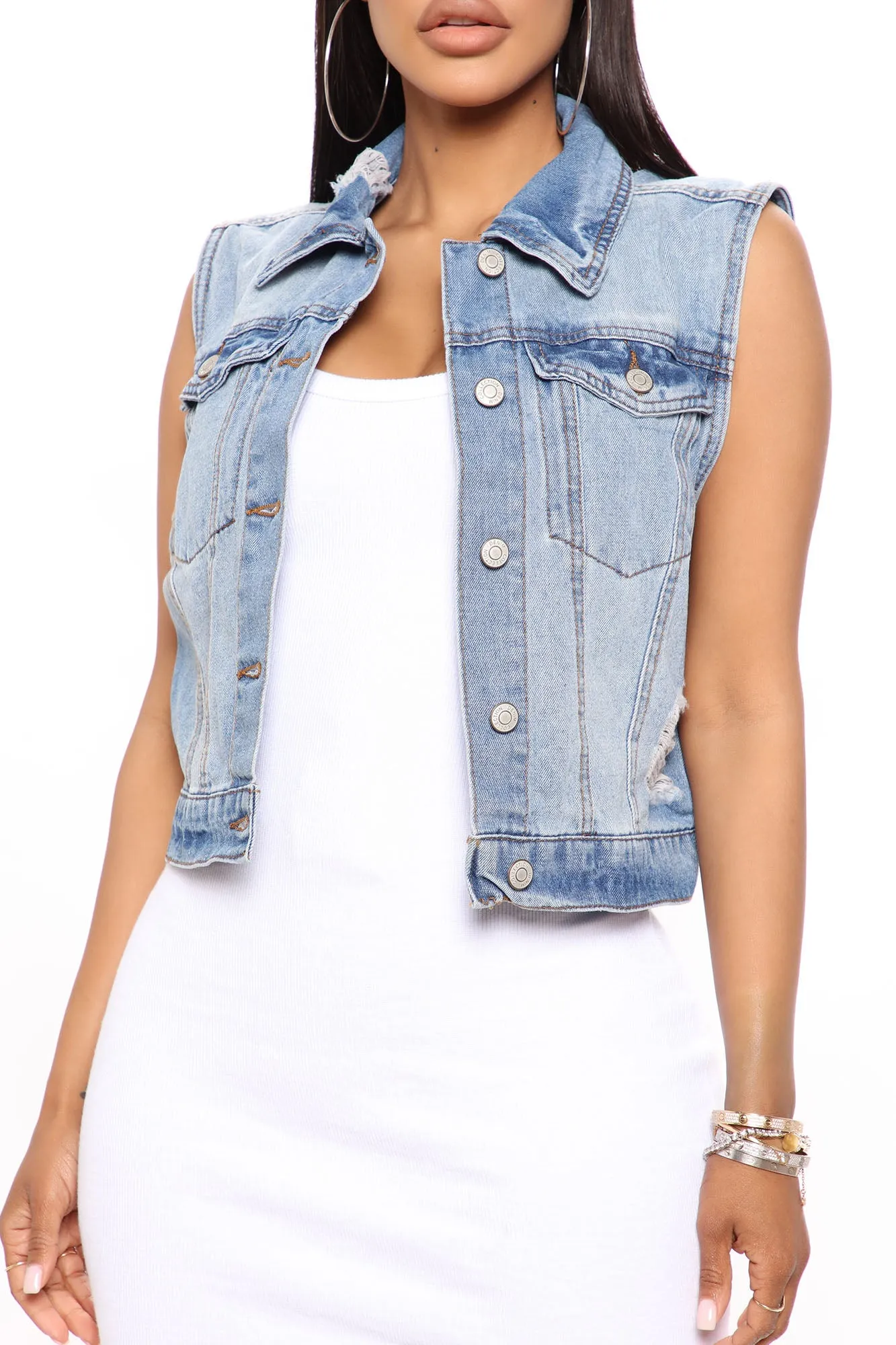 Anita Denim Trucker Vest - Medium Wash