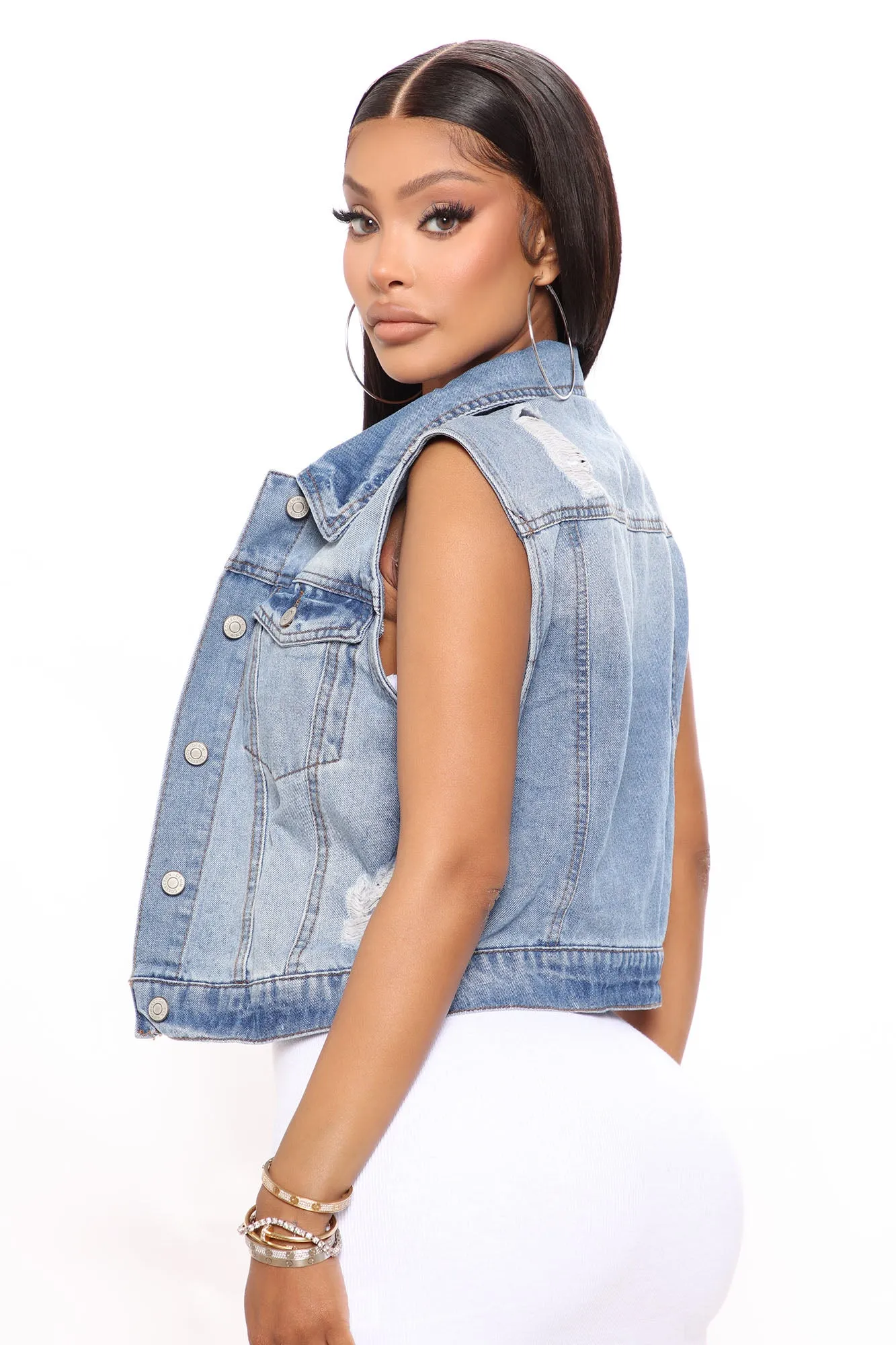 Anita Denim Trucker Vest - Medium Wash