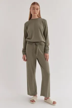 Assembly Label - Cotton Cashmere Wide Leg Pant - Green Fog