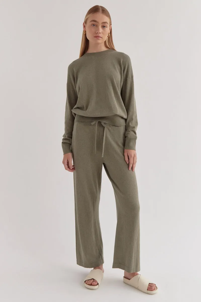 Assembly Label - Cotton Cashmere Wide Leg Pant - Green Fog