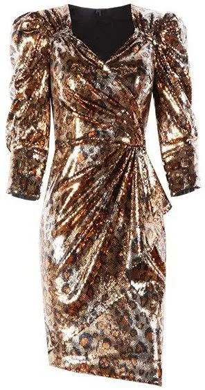 Asymmetrical Sequin-Embellished Leopard Mini Dress