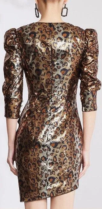 Asymmetrical Sequin-Embellished Leopard Mini Dress