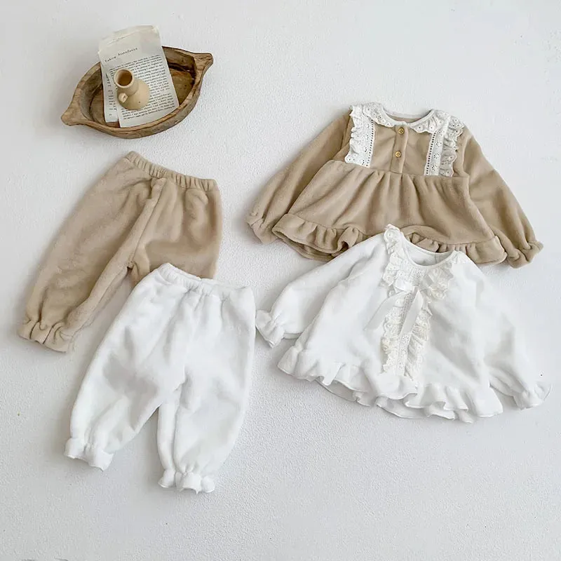 Baby Lace Bow Flannel PJ Set