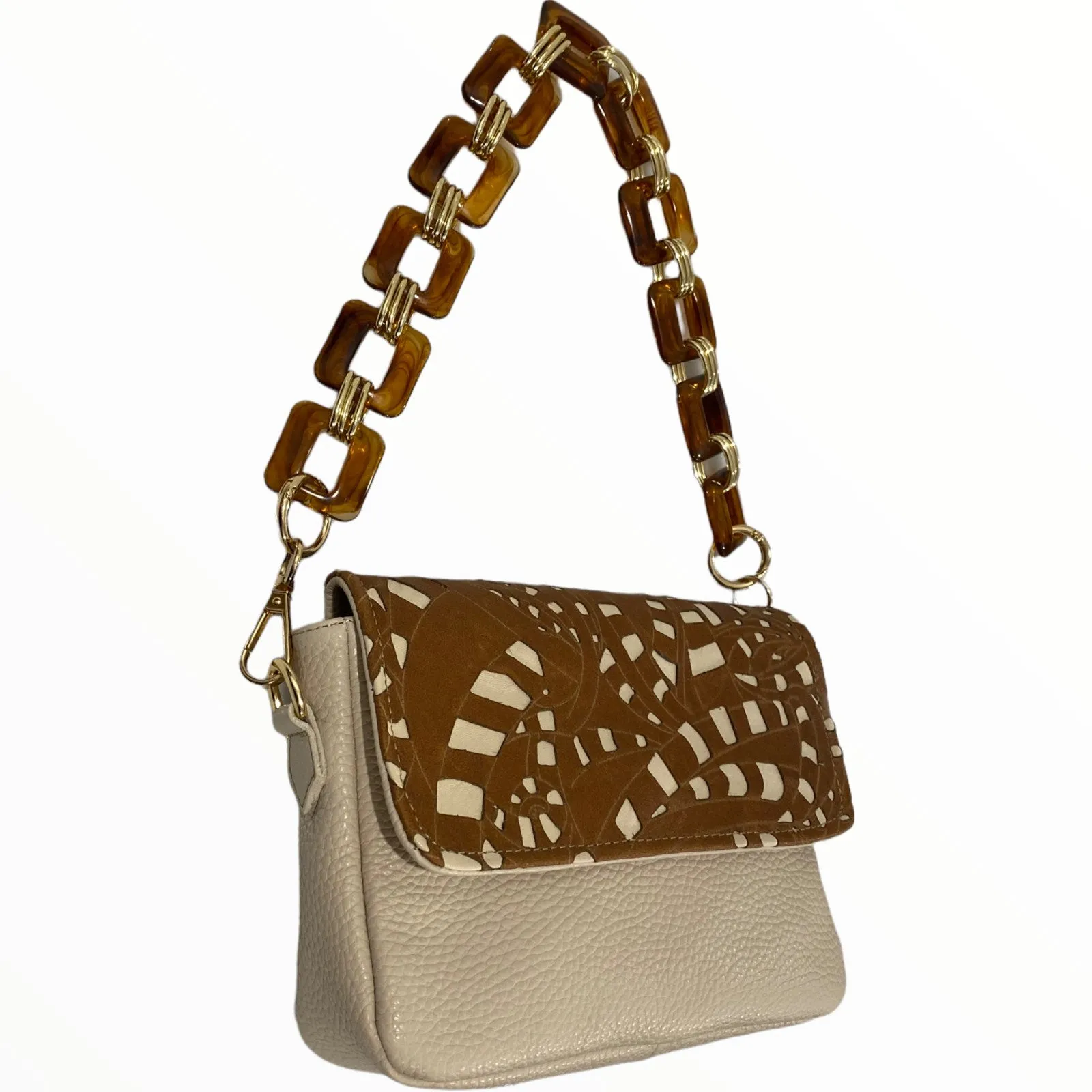 Beige and taba chic leather evening bag