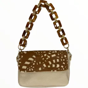 Beige and taba chic leather evening bag