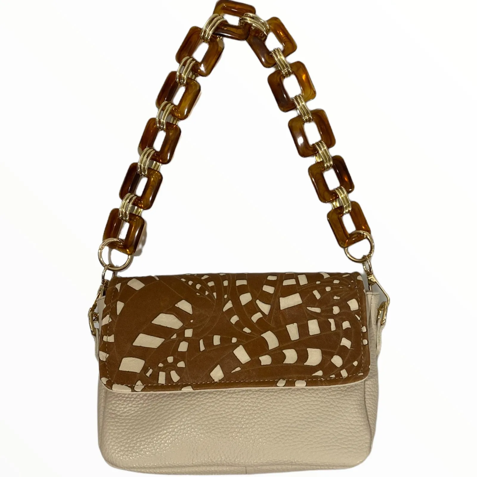 Beige and taba chic leather evening bag