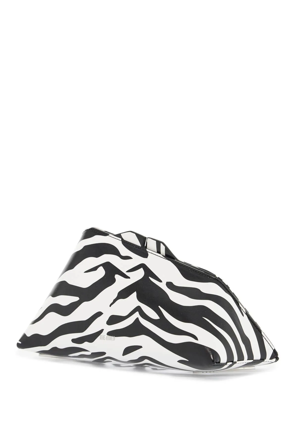 Black And White Zebra Print Calfskin Clutch With Zip