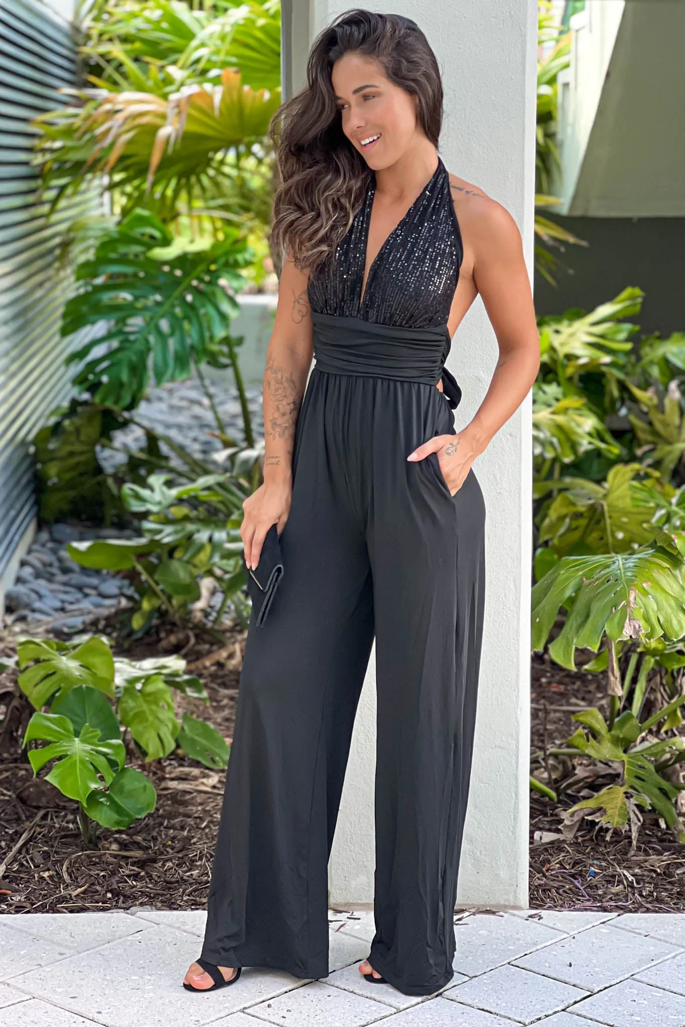 Black Sequined Top Jumpsuit