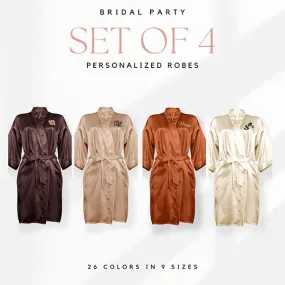 Bridesmaid Robe Set of 4, Personalized Robes in Front & Back, 26 Colors, 3T-6XL