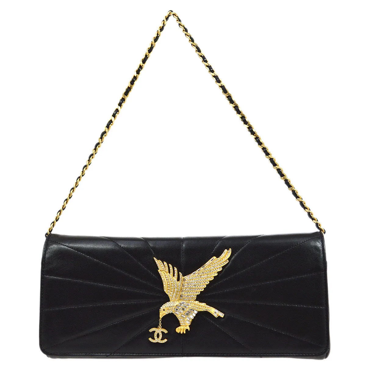 CHANEL 2001 Eagle Evening Bag Black Lambskin 64417