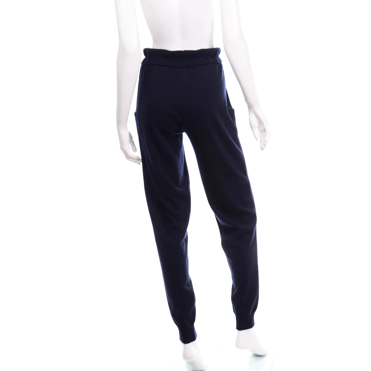 Chanel Cashmere Drawstring Jogger Pants in Midnight Blue