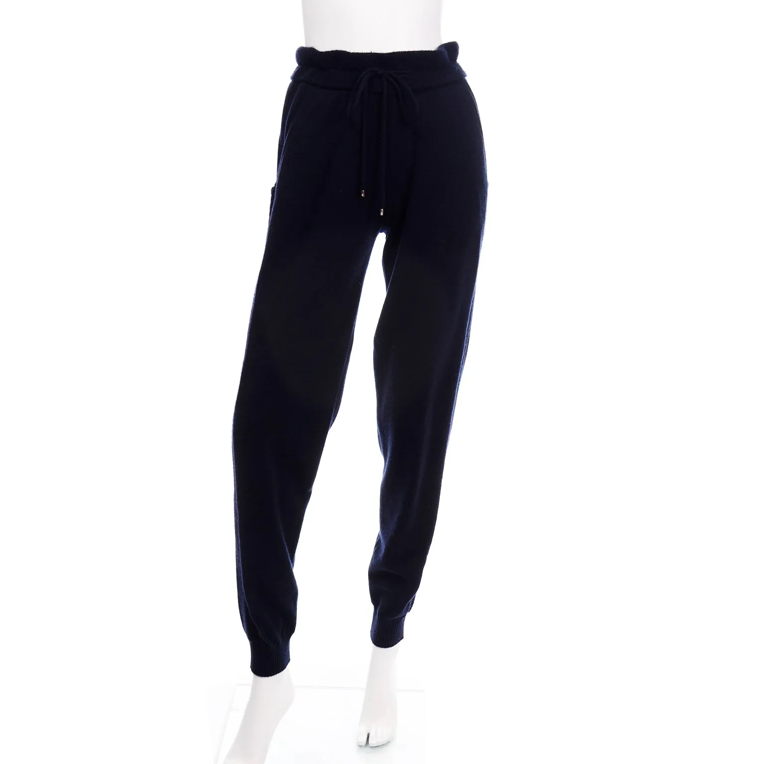 Chanel Cashmere Drawstring Jogger Pants in Midnight Blue