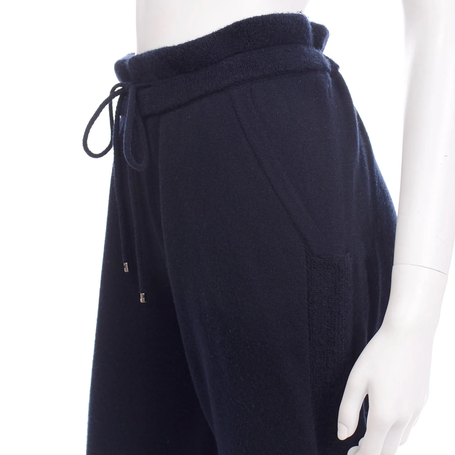 Chanel Cashmere Drawstring Jogger Pants in Midnight Blue