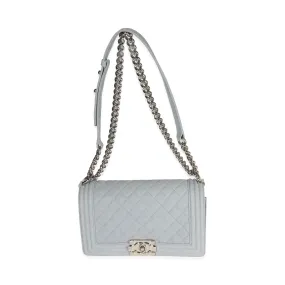 CHANEL Light Blue Quilted Washed Caviar Old Medium Boy Bag