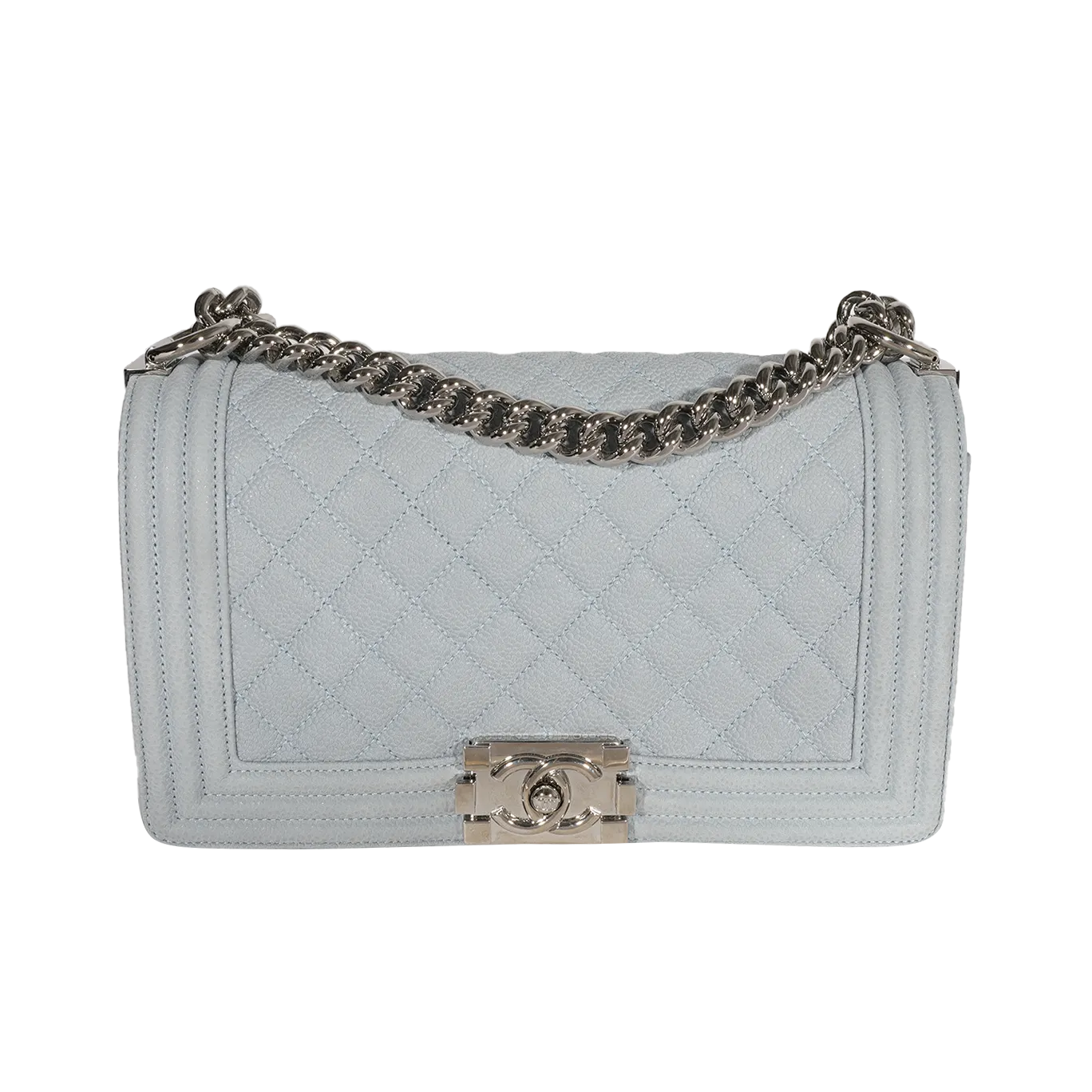 CHANEL Light Blue Quilted Washed Caviar Old Medium Boy Bag