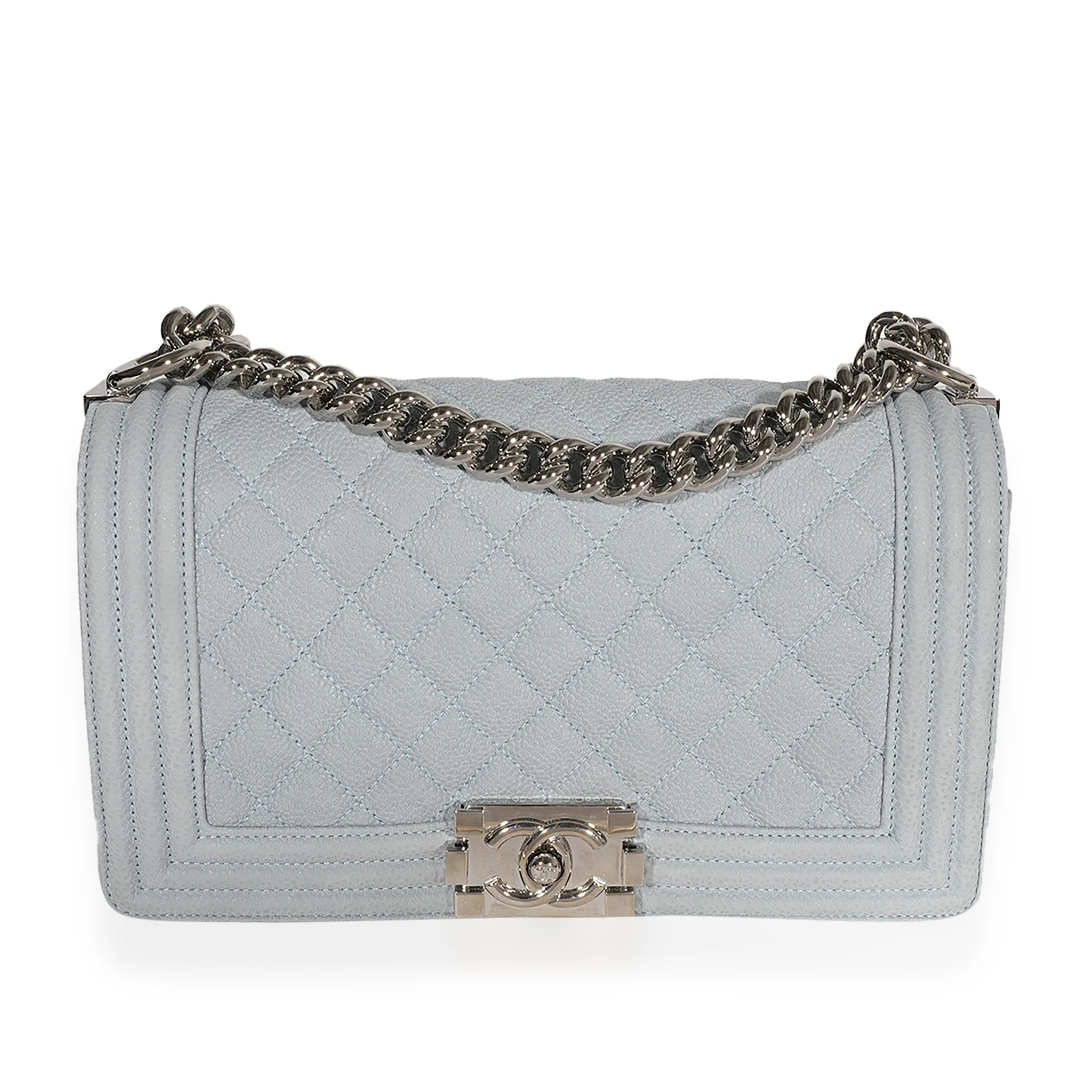 CHANEL Light Blue Quilted Washed Caviar Old Medium Boy Bag