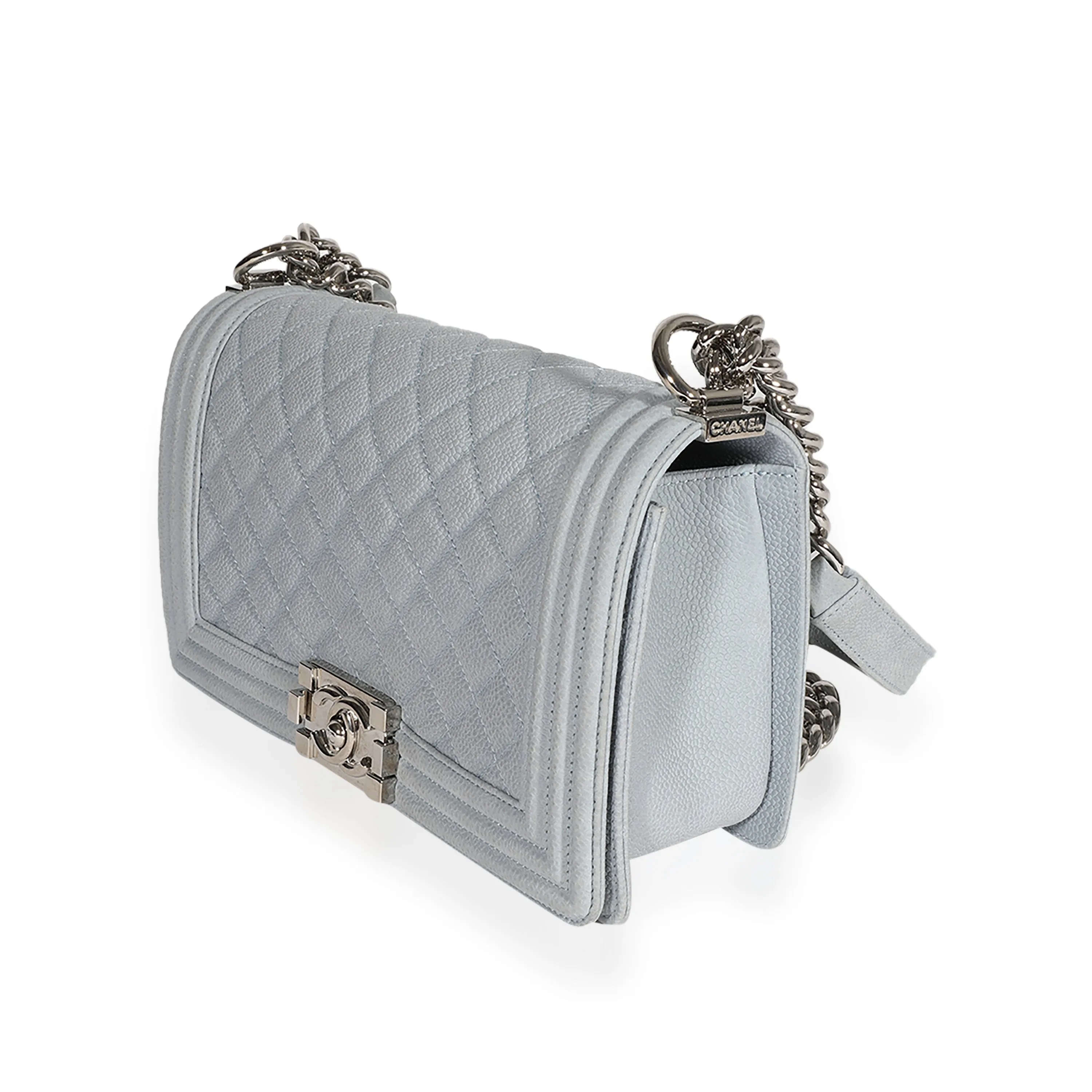 CHANEL Light Blue Quilted Washed Caviar Old Medium Boy Bag