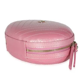 CHANEL Pink Chevron Calfskin Evening Clutch With Chain