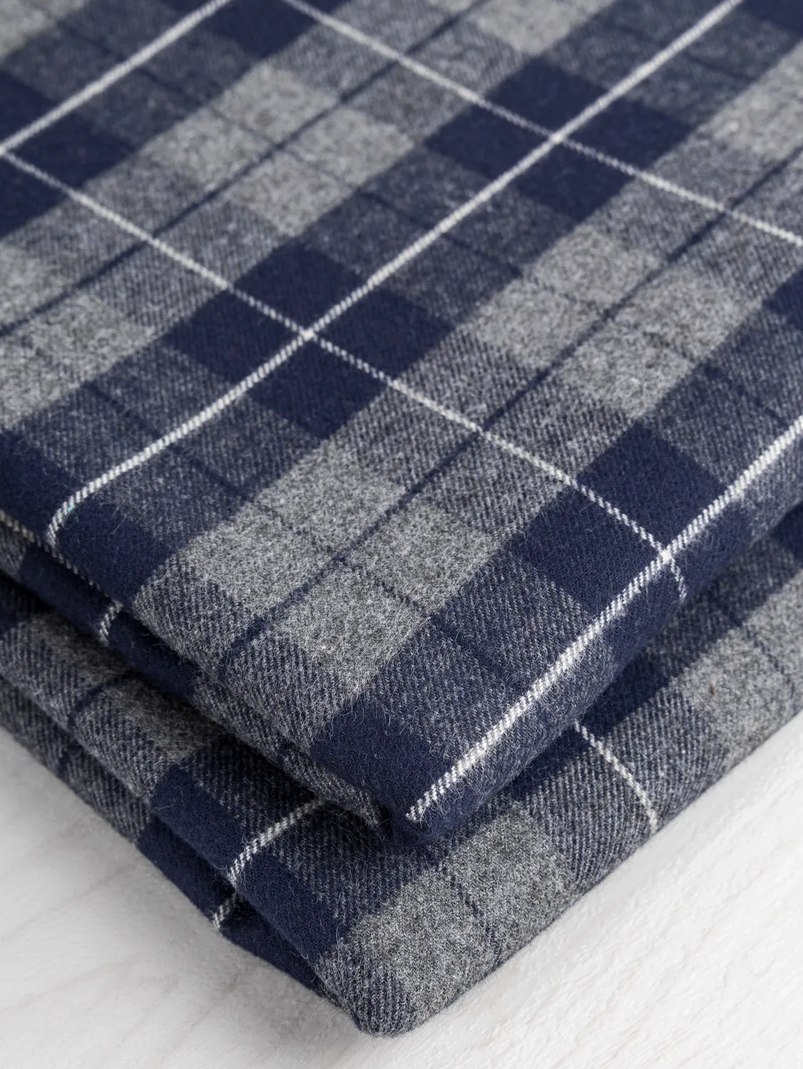 Check Cotton Flannel Twill - Navy   Grey - Swatch