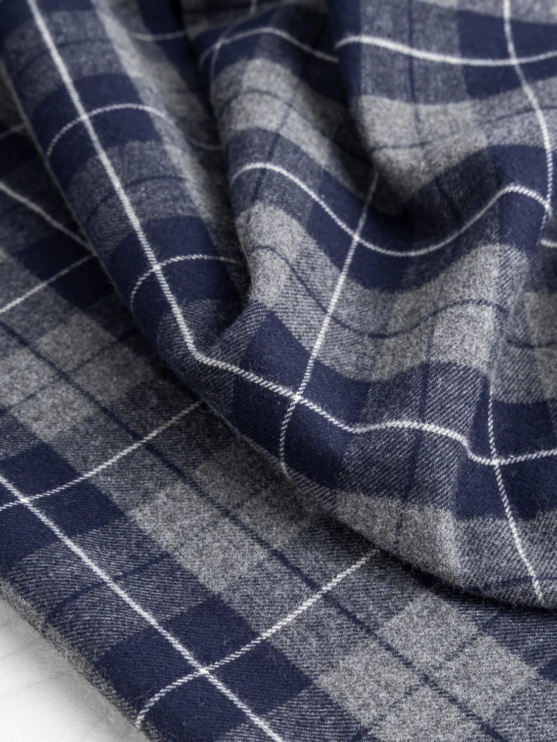 Check Cotton Flannel Twill - Navy   Grey - Swatch