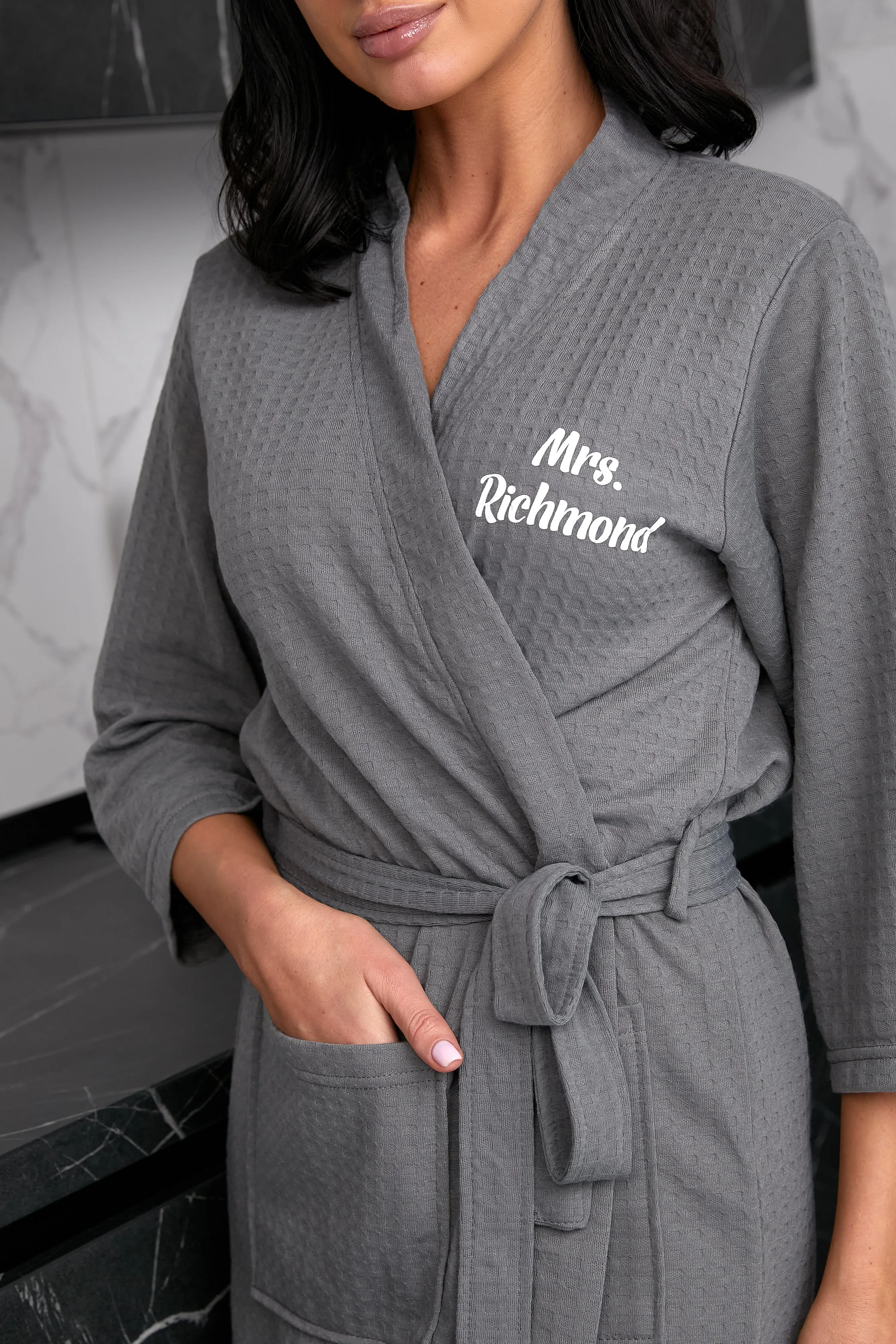 Custom Waffled Knit Matching Robes for Couple - Script