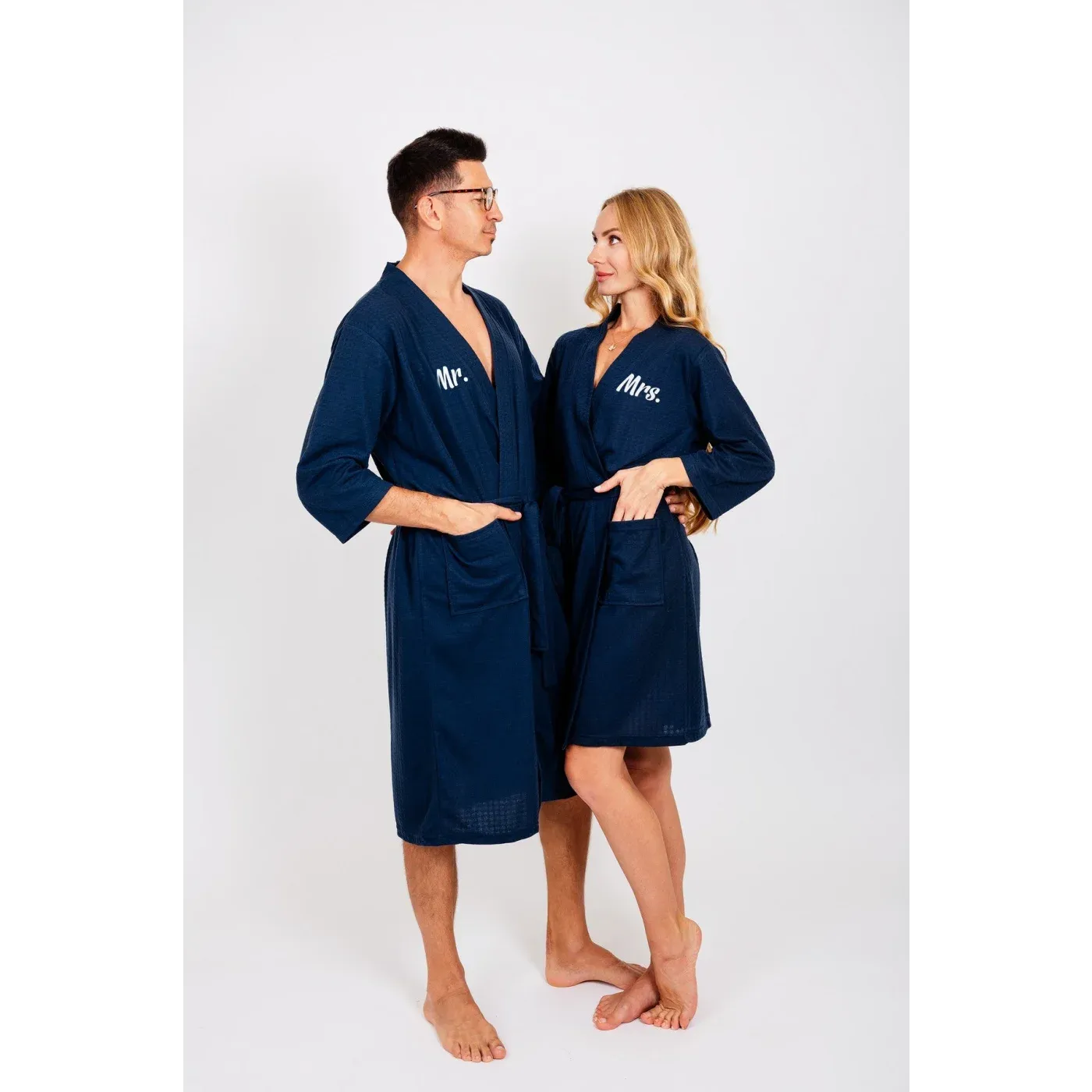 Custom Waffled Knit Matching Robes for Couple - Script