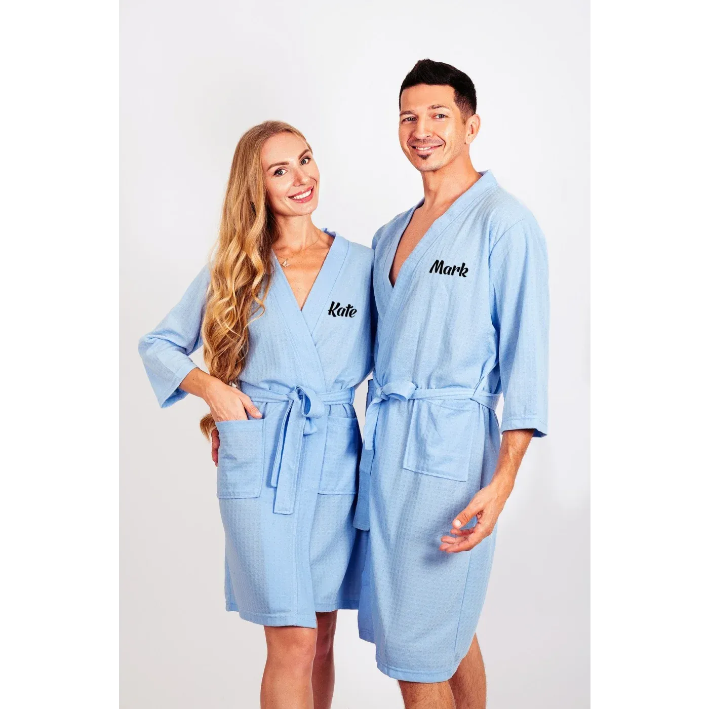 Custom Waffled Knit Matching Robes for Couple - Script