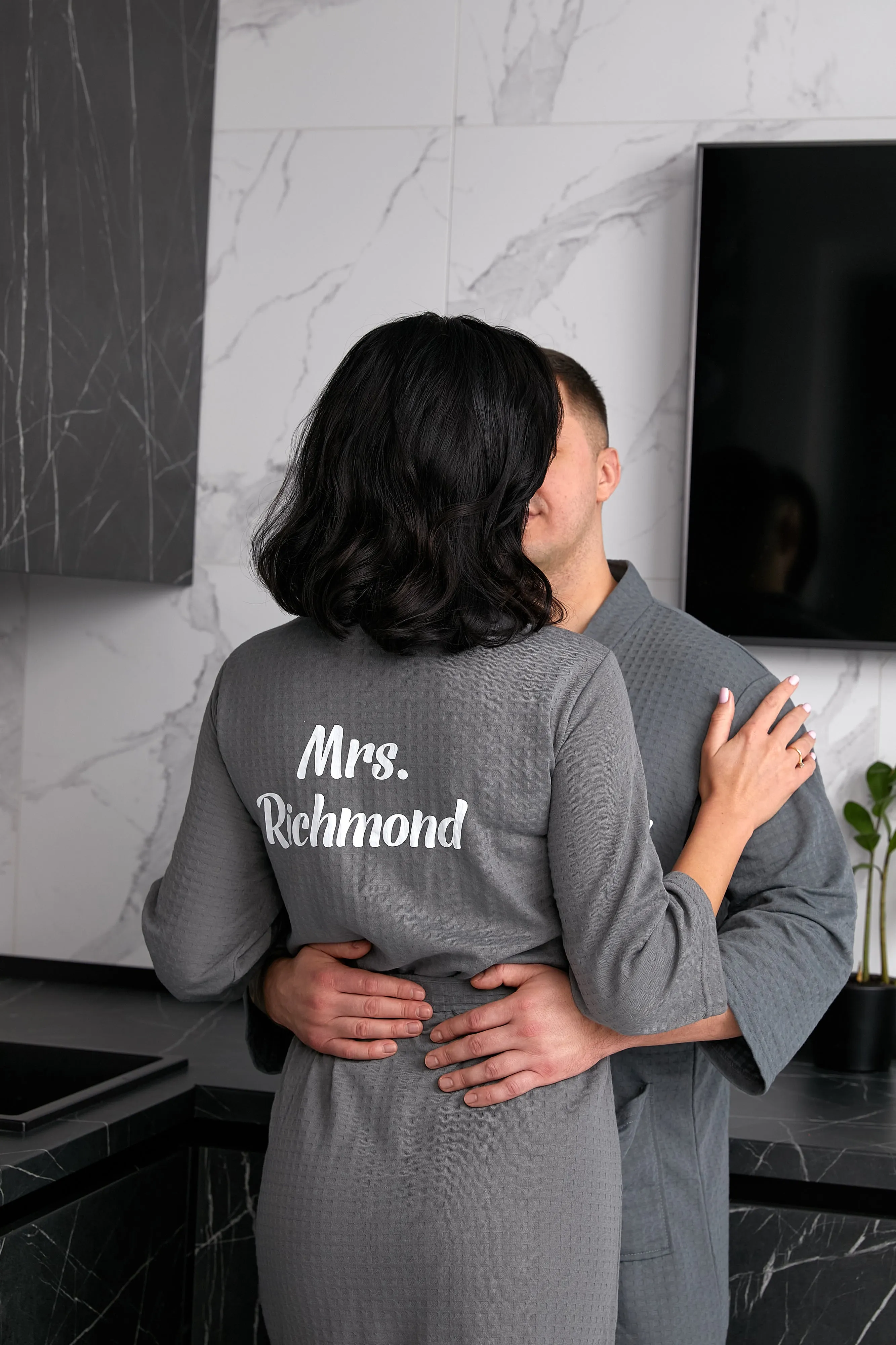 Custom Waffled Knit Matching Robes for Couple - Script