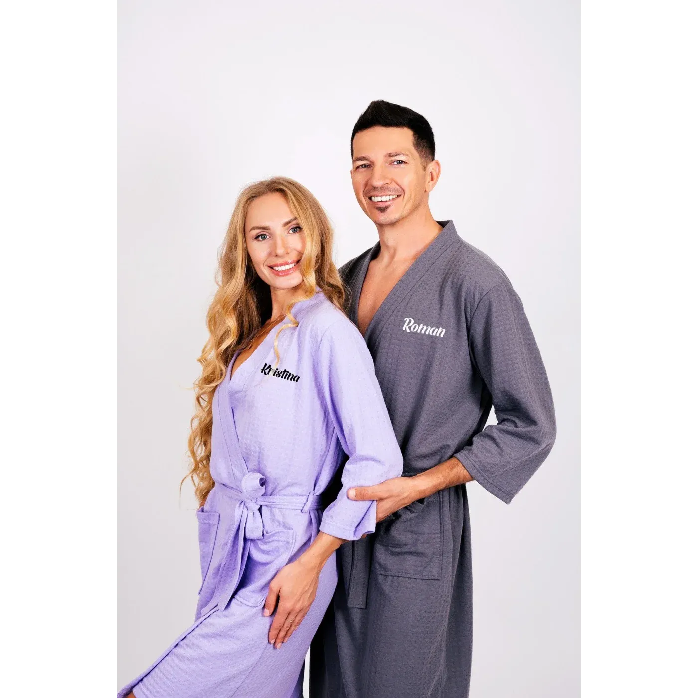 Custom Waffled Knit Matching Robes for Couple - Script