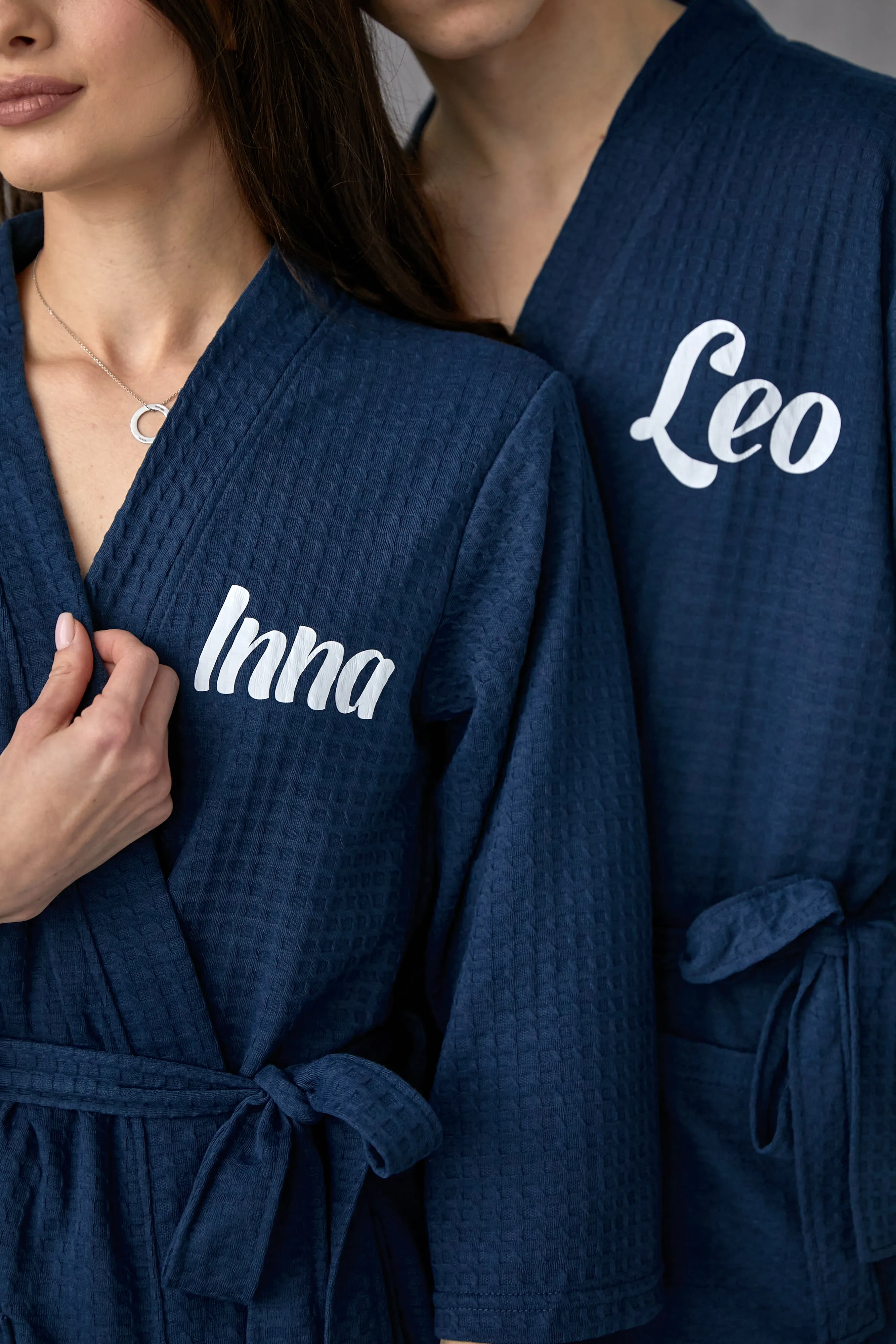 Custom Waffled Knit Matching Robes for Couple - Script