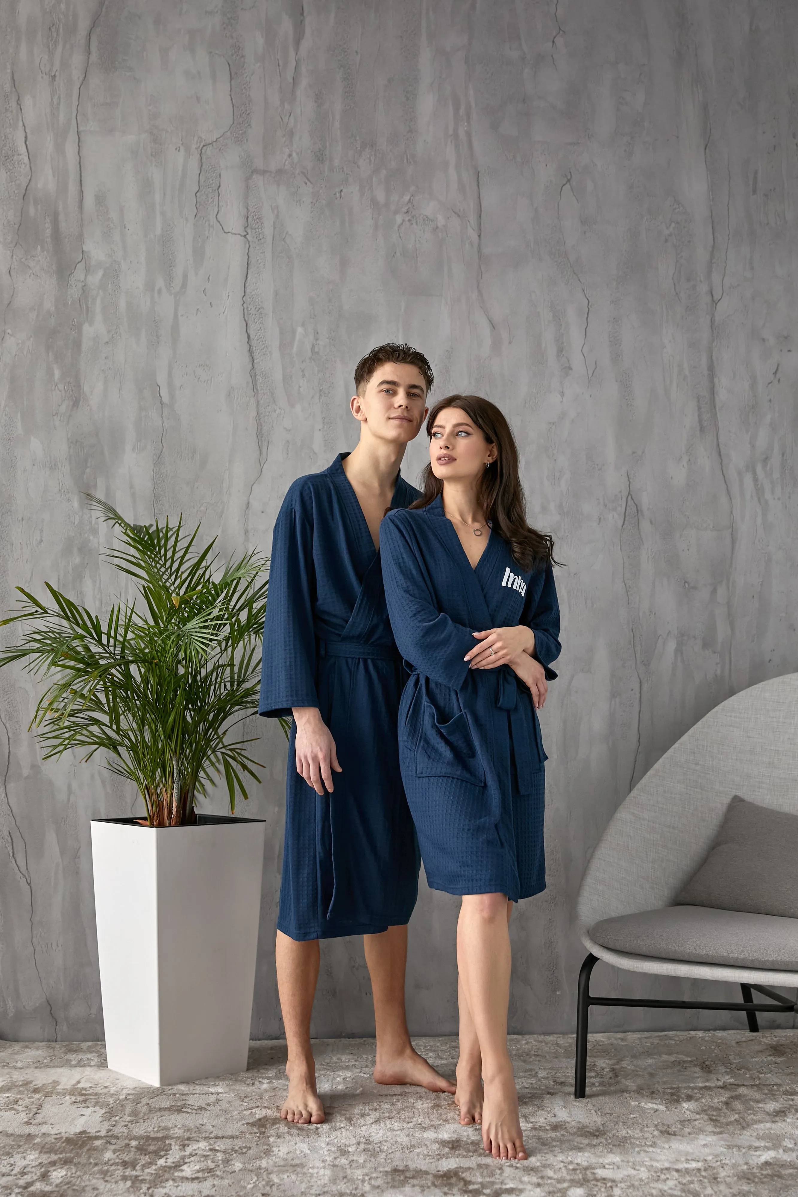 Custom Waffled Knit Matching Robes for Couple - Script