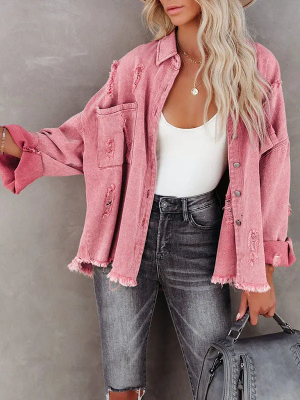 Distressed Frayed Denim Shacket - Fall & Winter Chic