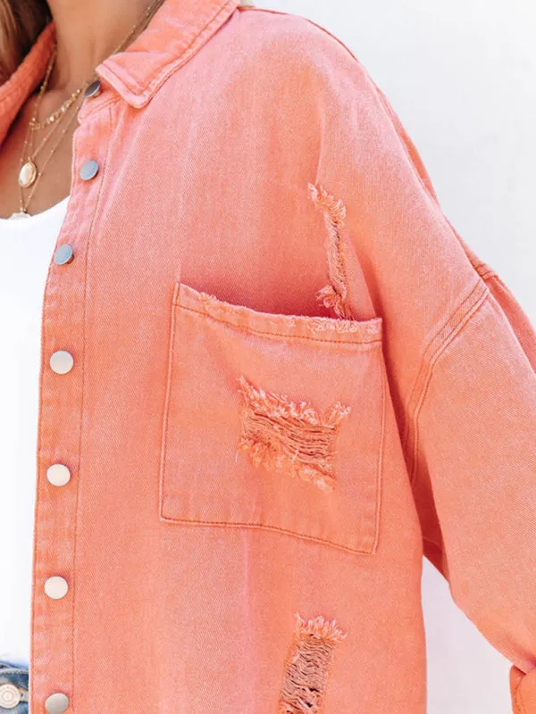 Distressed Frayed Denim Shacket - Fall & Winter Chic