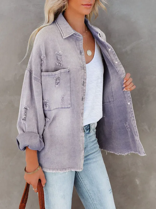 Distressed Frayed Denim Shacket - Fall & Winter Chic