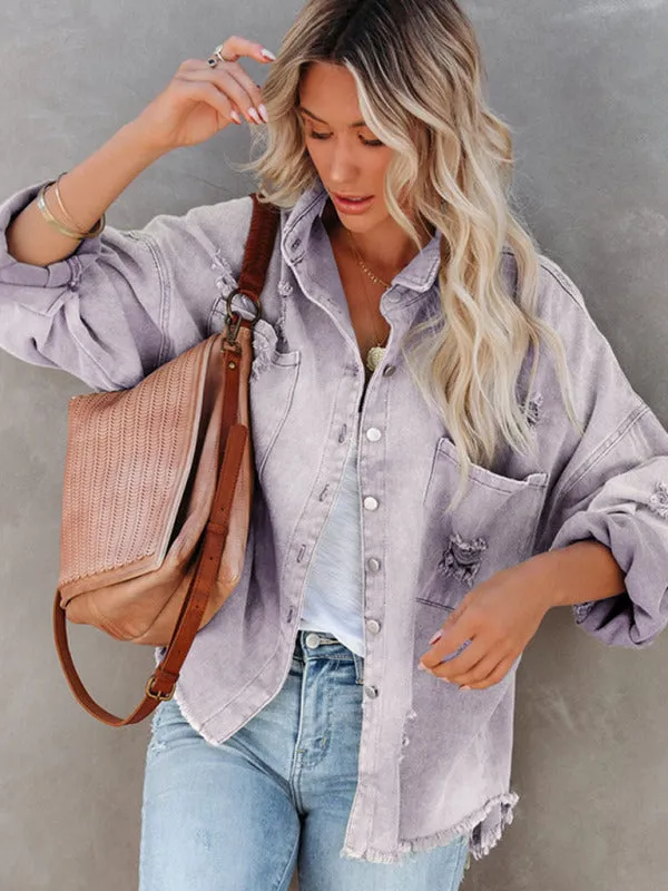 Distressed Frayed Denim Shacket - Fall & Winter Chic