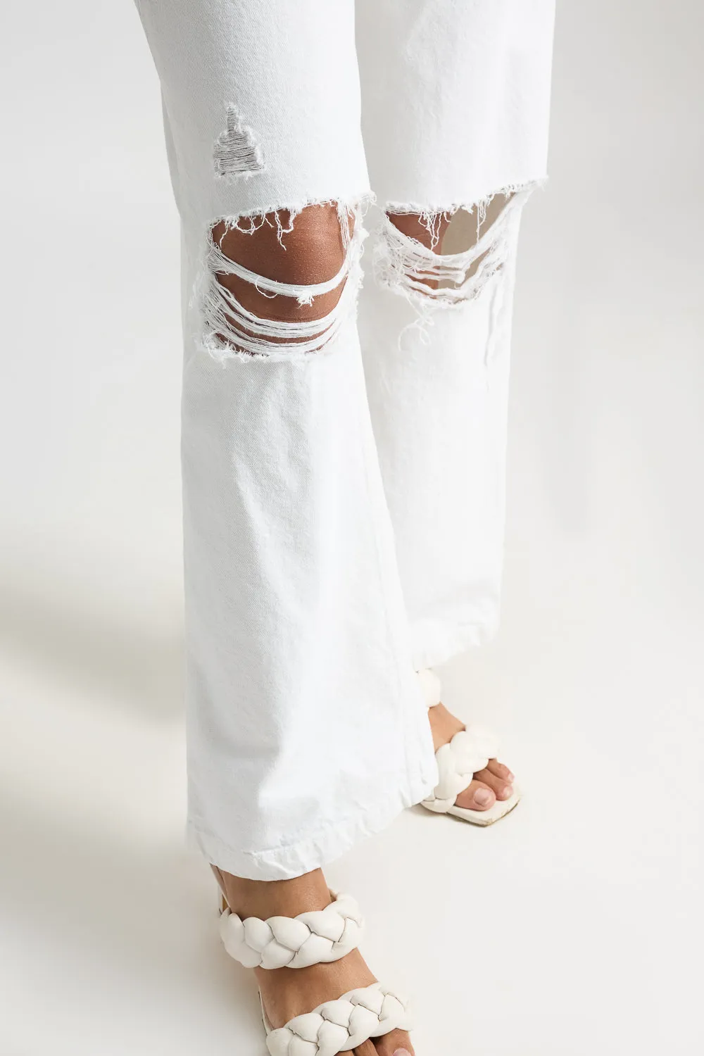 Distressed Knee Wide Leg White Jeans