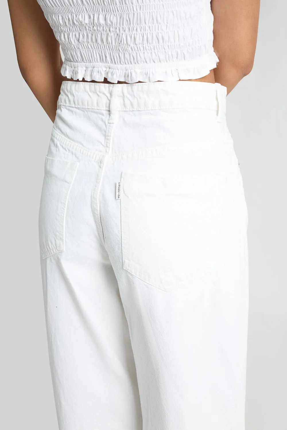 Distressed Knee Wide Leg White Jeans