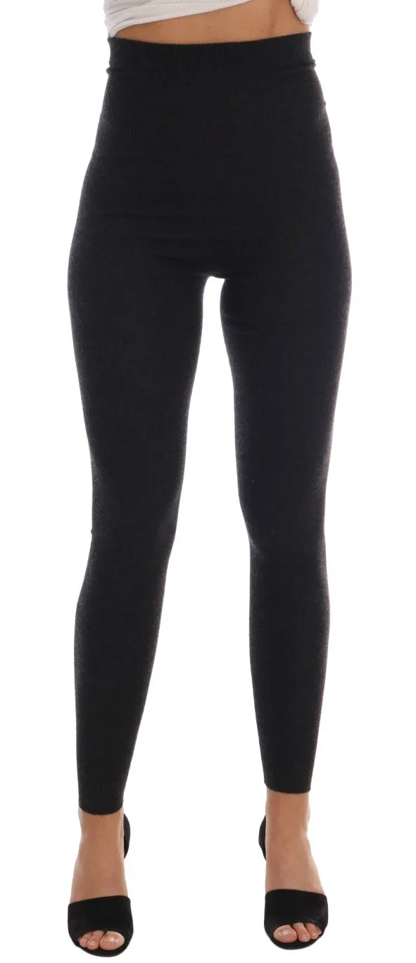 Dolce & Gabbana Gray Cashmere Ribbed Stretch Tights