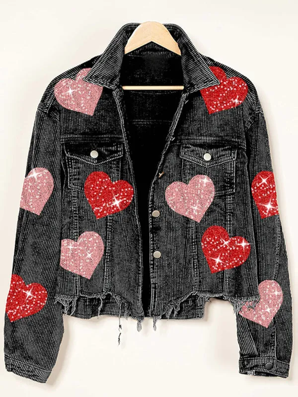 Fall in Love Corduroy Print Shirt Jacket | Urban Distressed Shacket