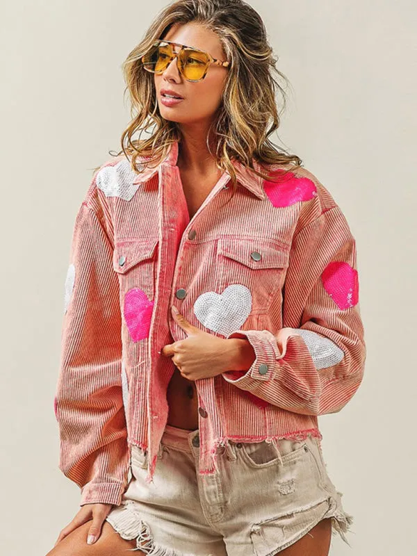 Fall in Love Corduroy Print Shirt Jacket | Urban Distressed Shacket