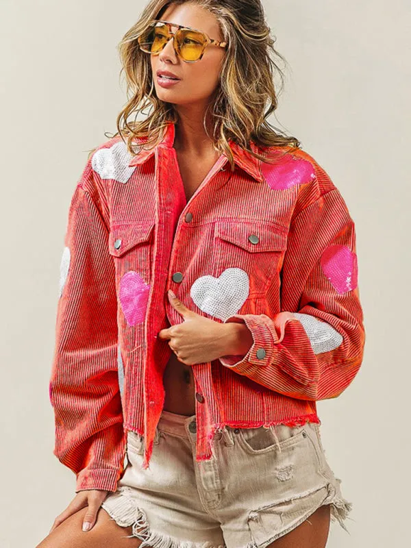 Fall in Love Corduroy Print Shirt Jacket | Urban Distressed Shacket