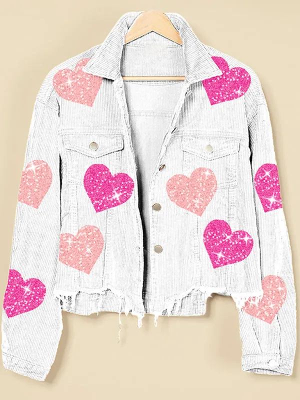 Fall in Love Corduroy Print Shirt Jacket | Urban Distressed Shacket