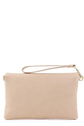 FashionPuzzle Envelope Wristlet Clutch Crossbody Bag with Chain Strap (Nude) One Size