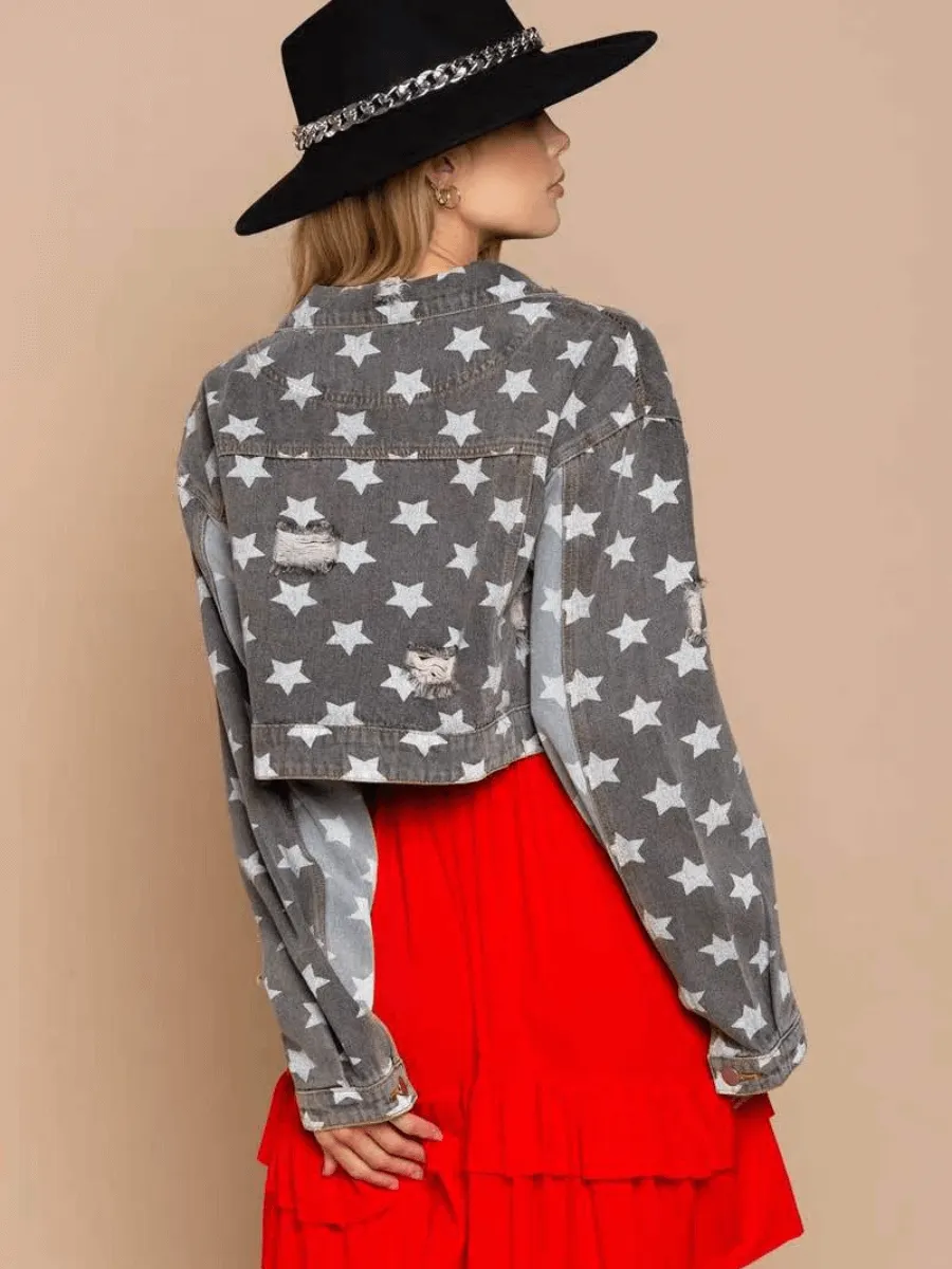 FESTIVAL STARS RIPPED DENIM SHACKET